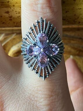 Rose De France Amethyst Sterling Silver Cocktail Ring Size 8